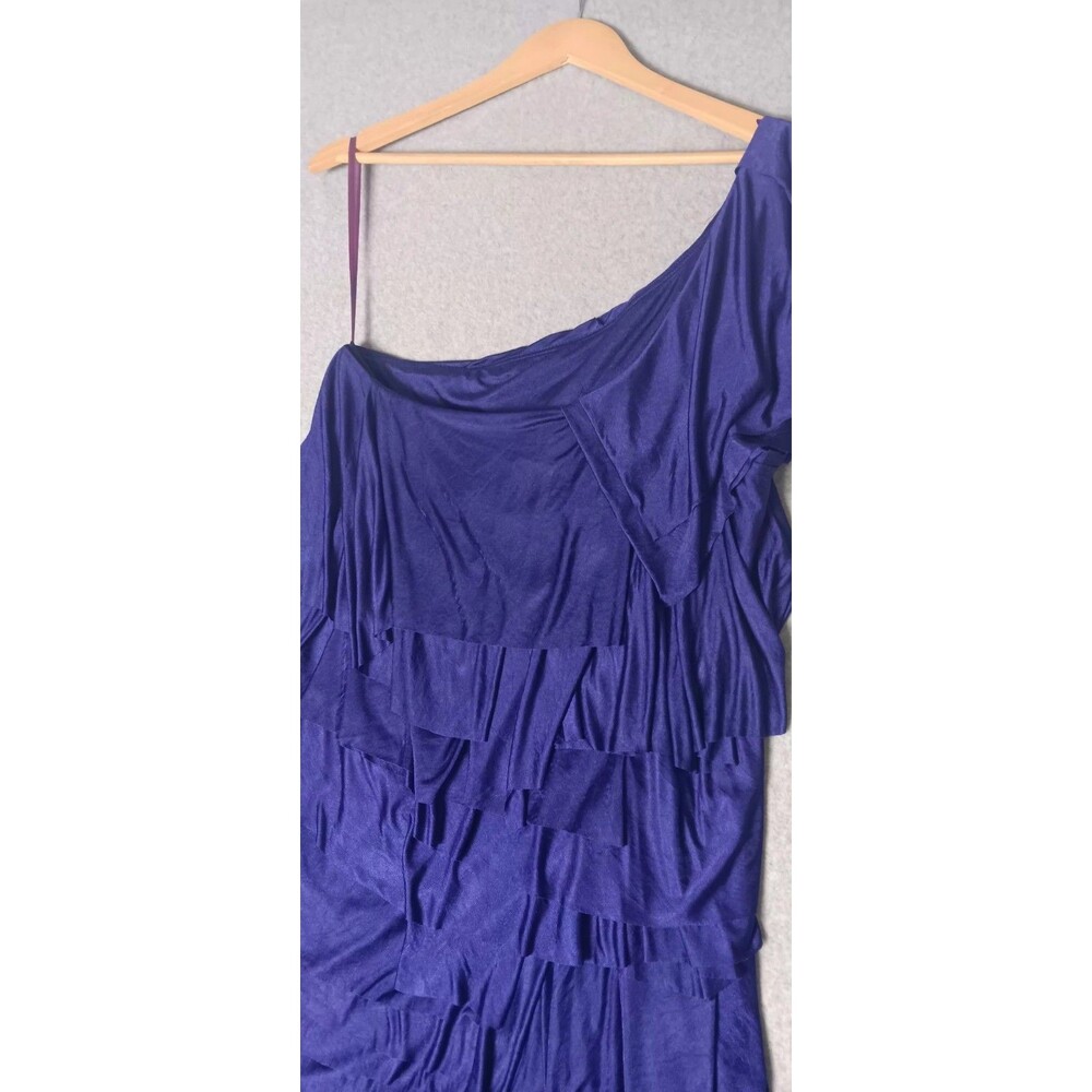 BCBG Maxazria One Shoulder Tiered Ruffle Layered Mini Cocktail Dress L Blue Y2K - Picture 3 of 13